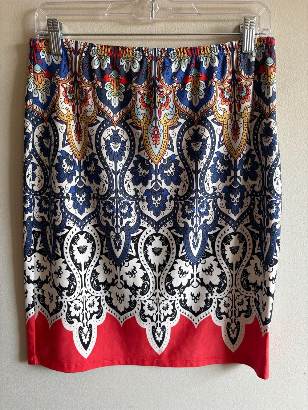 Melissa Paige Small Boho Paisley Pencil Skirt Colorful Stretch